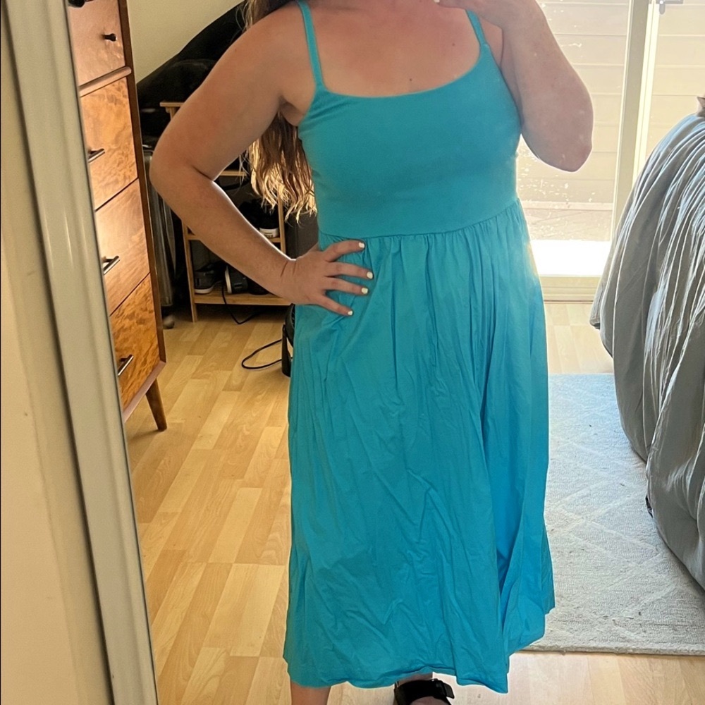Vibrant Blue Spaghetti Strap Midi Dress